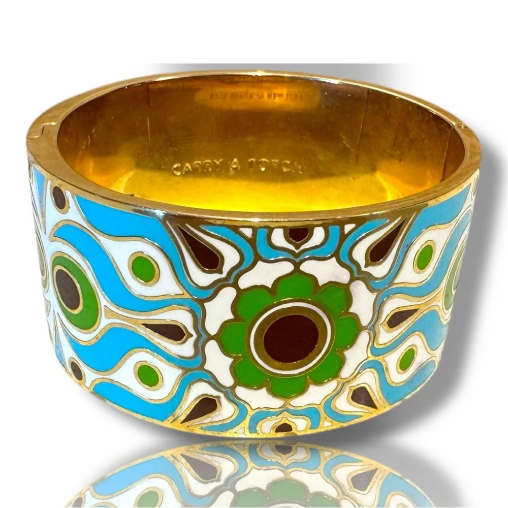 Kate Spade x Florence Broadhurst Enamel “Carry The Torch” hinged idiom bangle - Picture 3 of 7